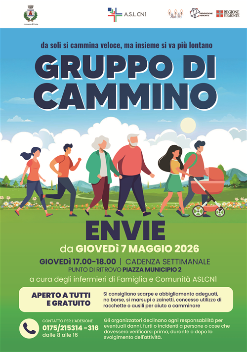 Attivati a Envie i Gruppi di Cammino promossi dall'A.S.L. CN1